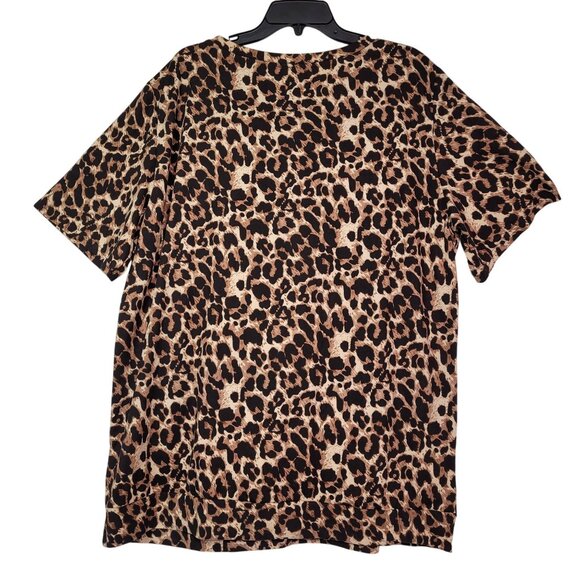 PLOKNRD Women's Plus Size Leopard Blouse Short Sleeve With Pockets Size 22W - Picture 2 of 9
